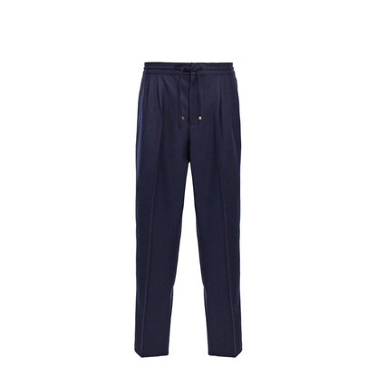Leisure fit trousers in virgin wool flannel with drawstring and double darts