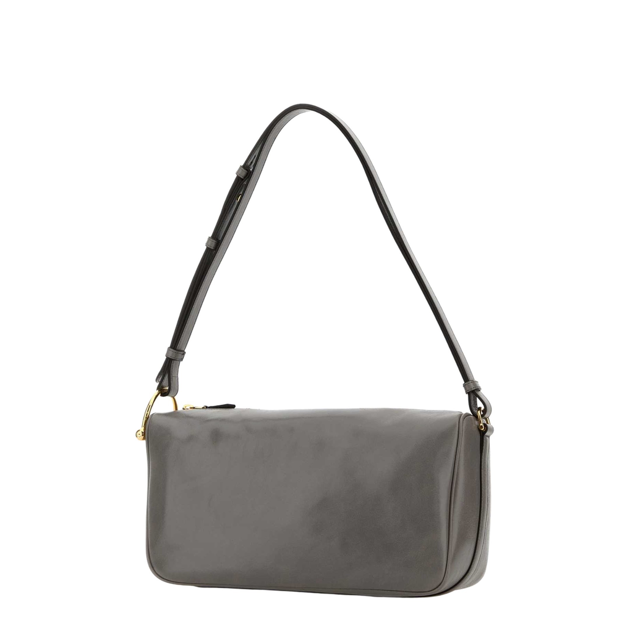 Half Horsebit Medium Soft Glossy Leather Shoulder Bag - Grey