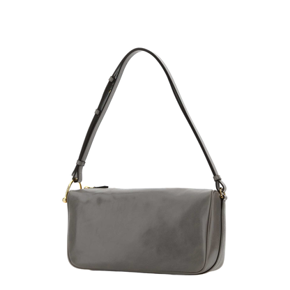 Half Horsebit Medium Soft Glossy Leather Shoulder Bag - Grey