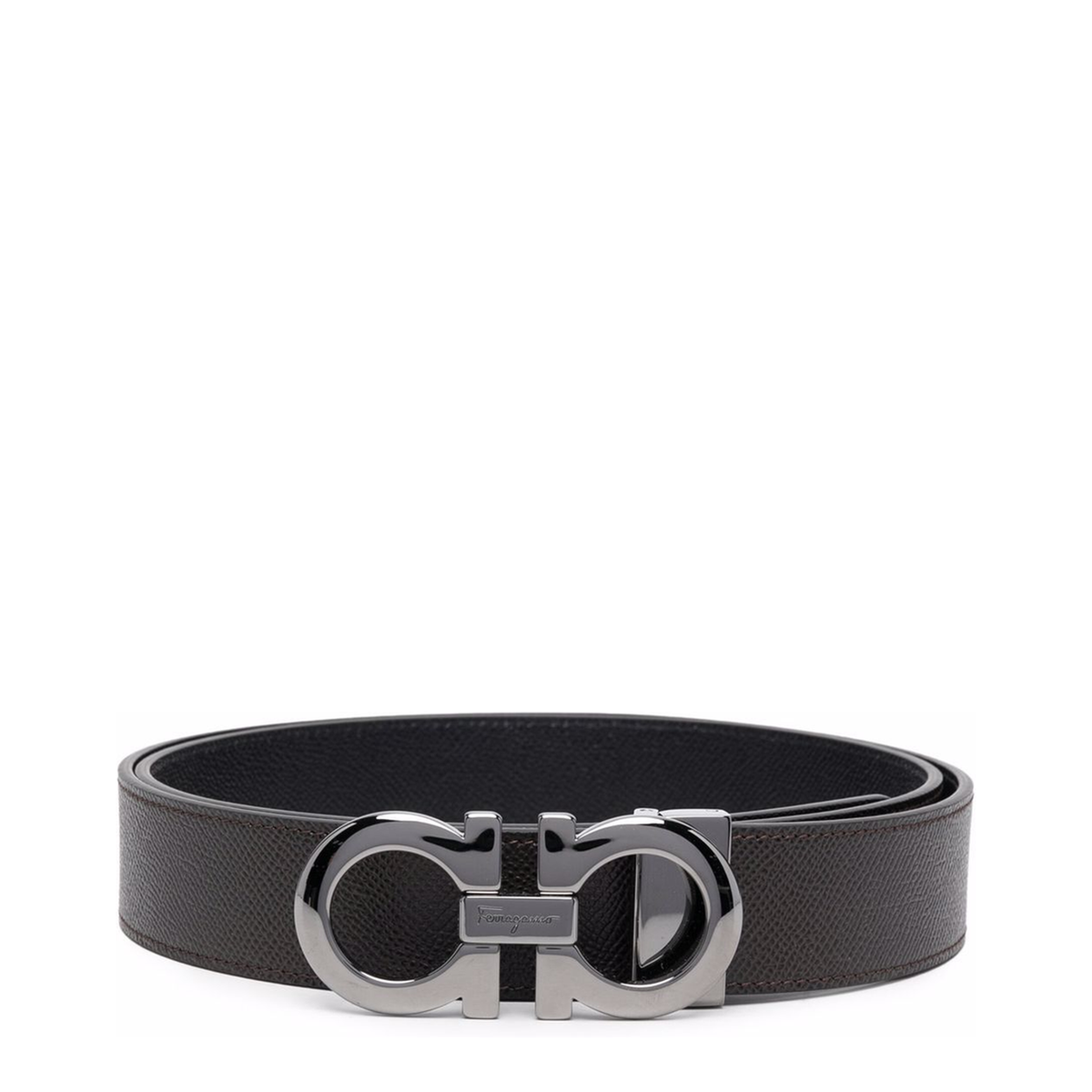 MAYFEYR - Ferragamo - Hammered Leather Reversible Gancini Belt - 6755420689112TMORONERO