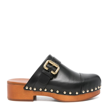 Black Slip-On Clog with Decorative Buckle Detail