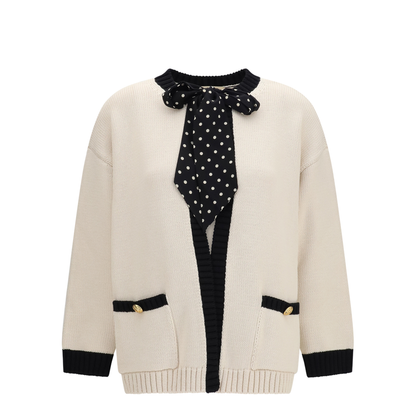 MAYFEYR - Valentino - Open Polka-Dot Bow Cardigan - 9B3KA16EABL