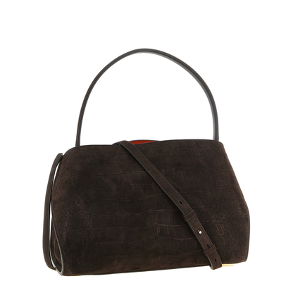 Hug Medium Crocodile-Print Suede Shoulder Bag - Testa di Moro