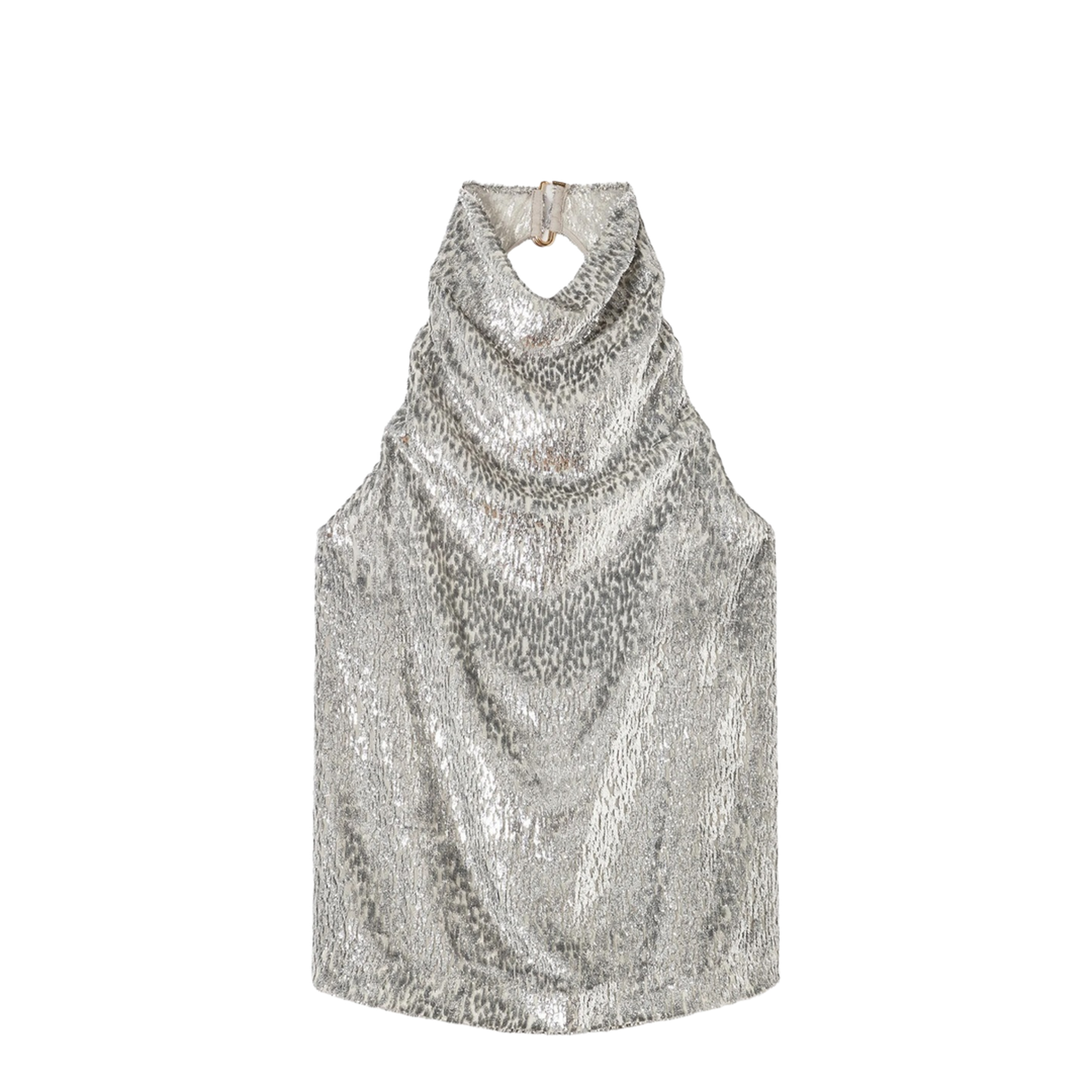 Silver Metallic Velvet Halterneck Top