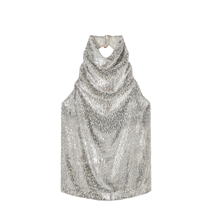 Silver Metallic Velvet Halterneck Top