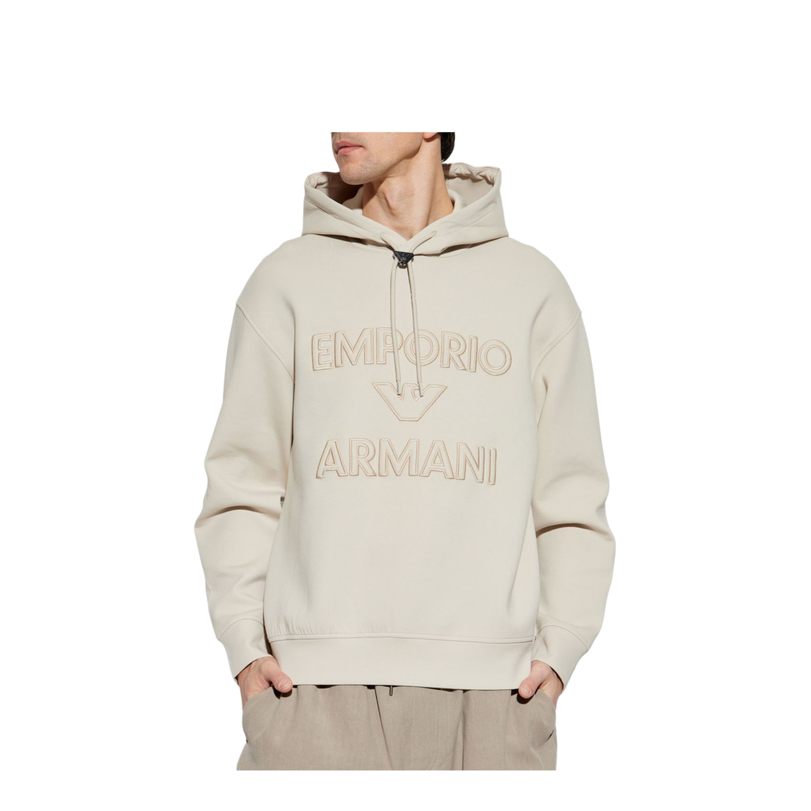 Double-Jersey Hooded Sweatshirt with Oversized Embossed Logo Embroidery