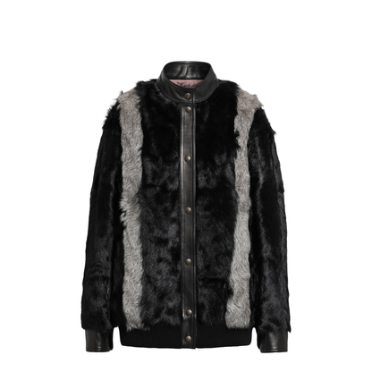 MAYFEYR - Valentino - Black Grey Shearling And Leather Jacket - 9B3NB26ZAASG51