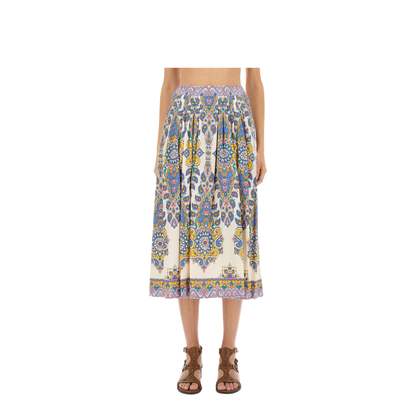 Paisley Print Midi Skirt - Light Beige