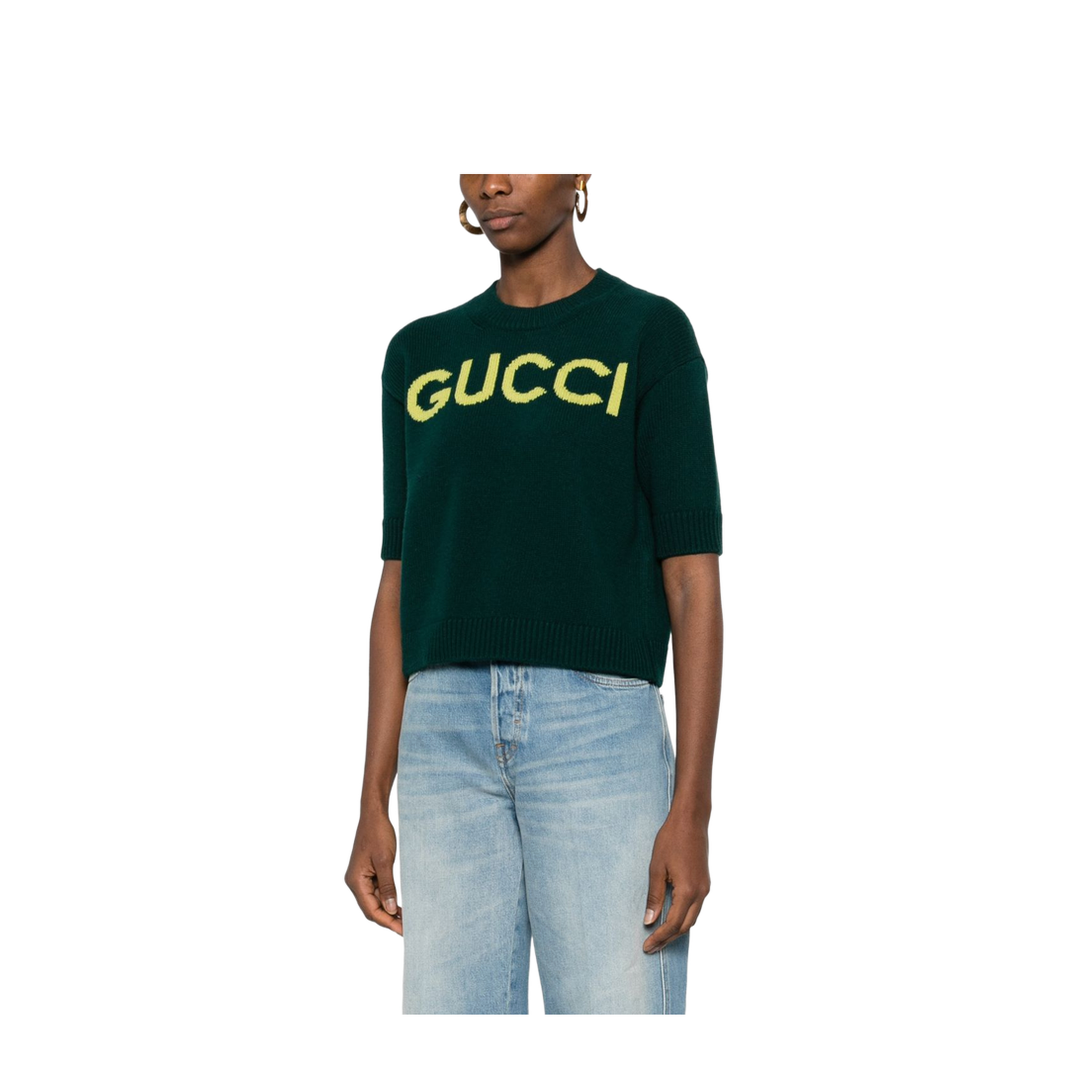 Soft Wool Top with Intarsia in Dark Green