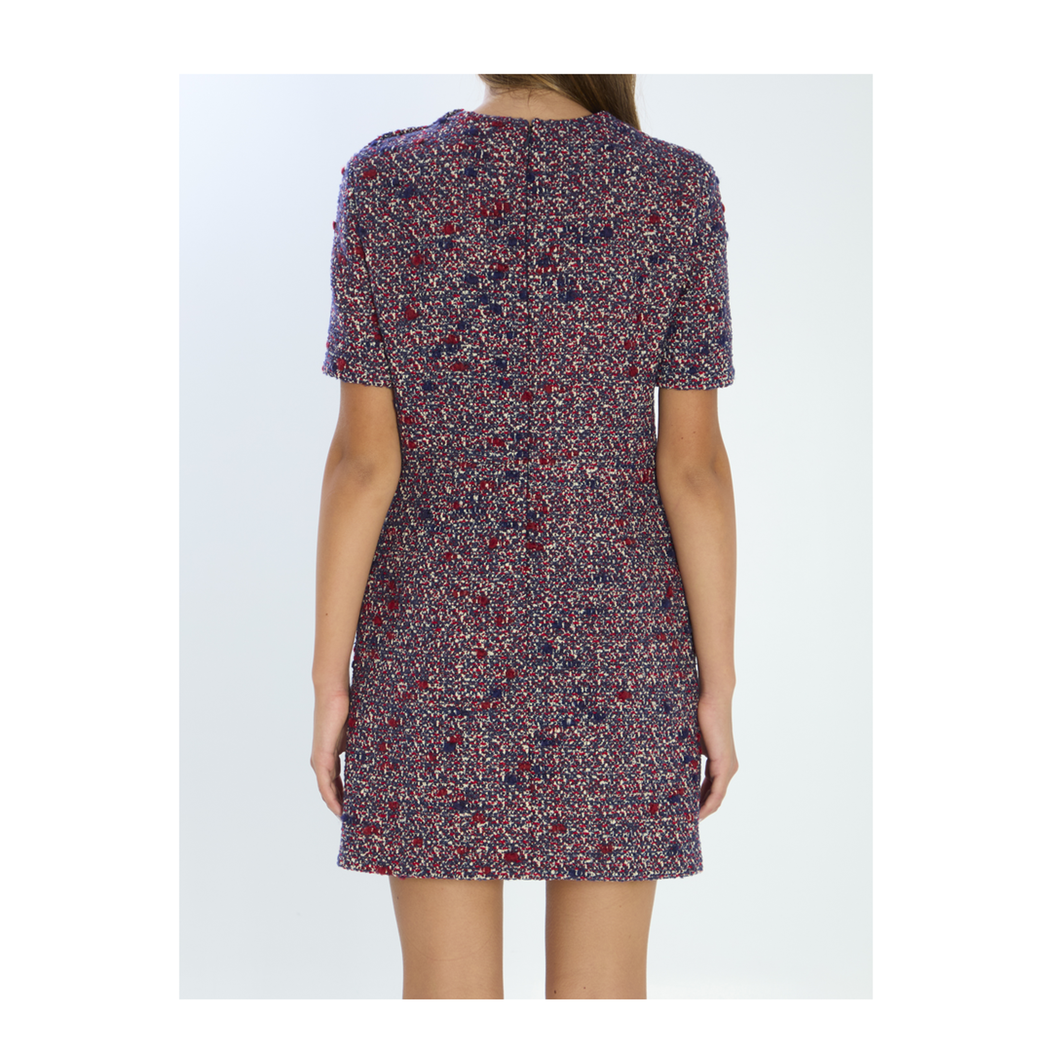 Wool Bouclé Dress in Red and Blue