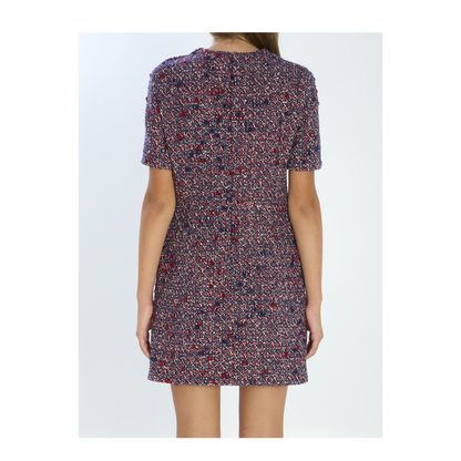 Wool Bouclé Dress in Red and Blue