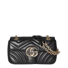 GG Marmont Small Matelassé Chevron Leather Shoulder Bags - Black