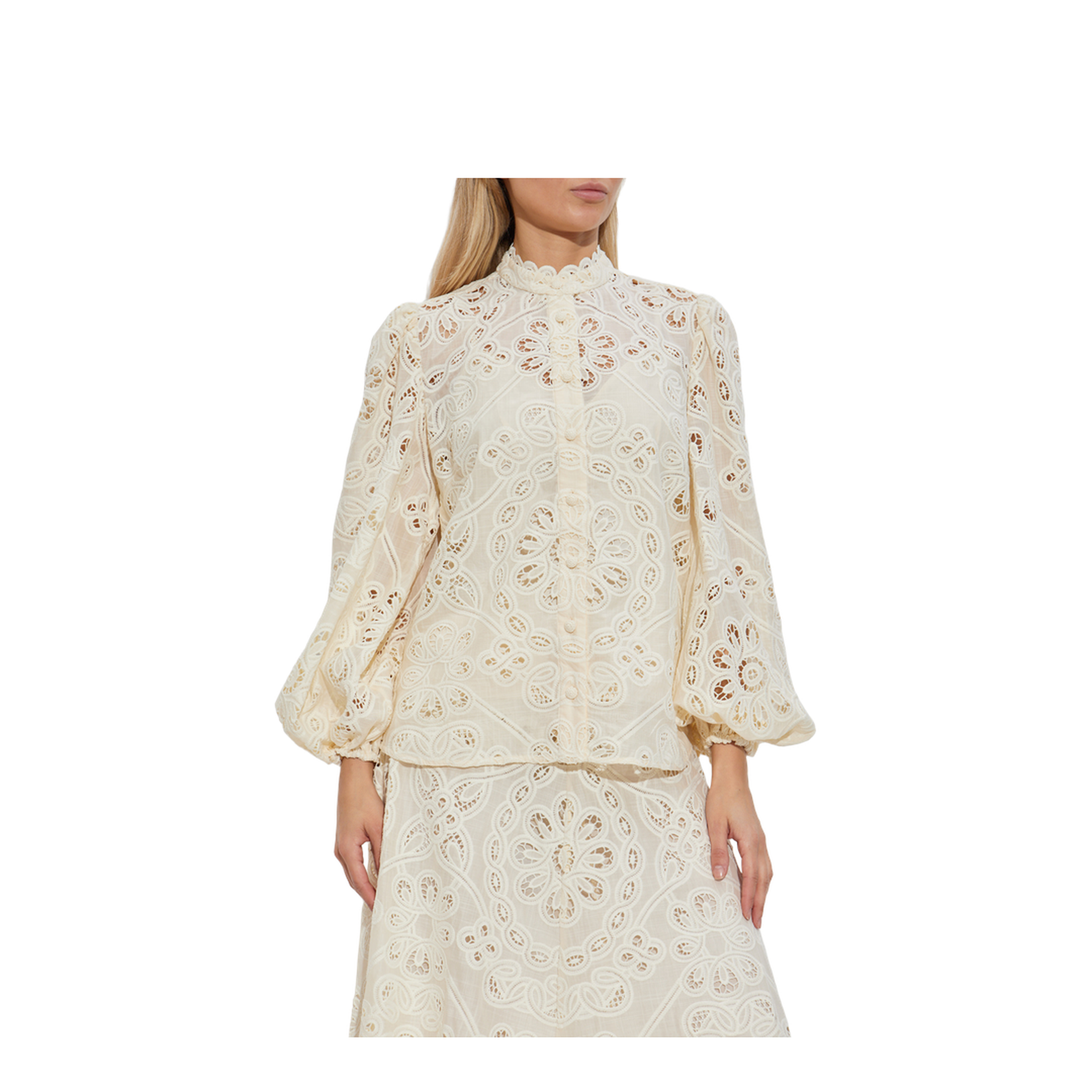 Openwork Shirt with a Stand-Up Collar