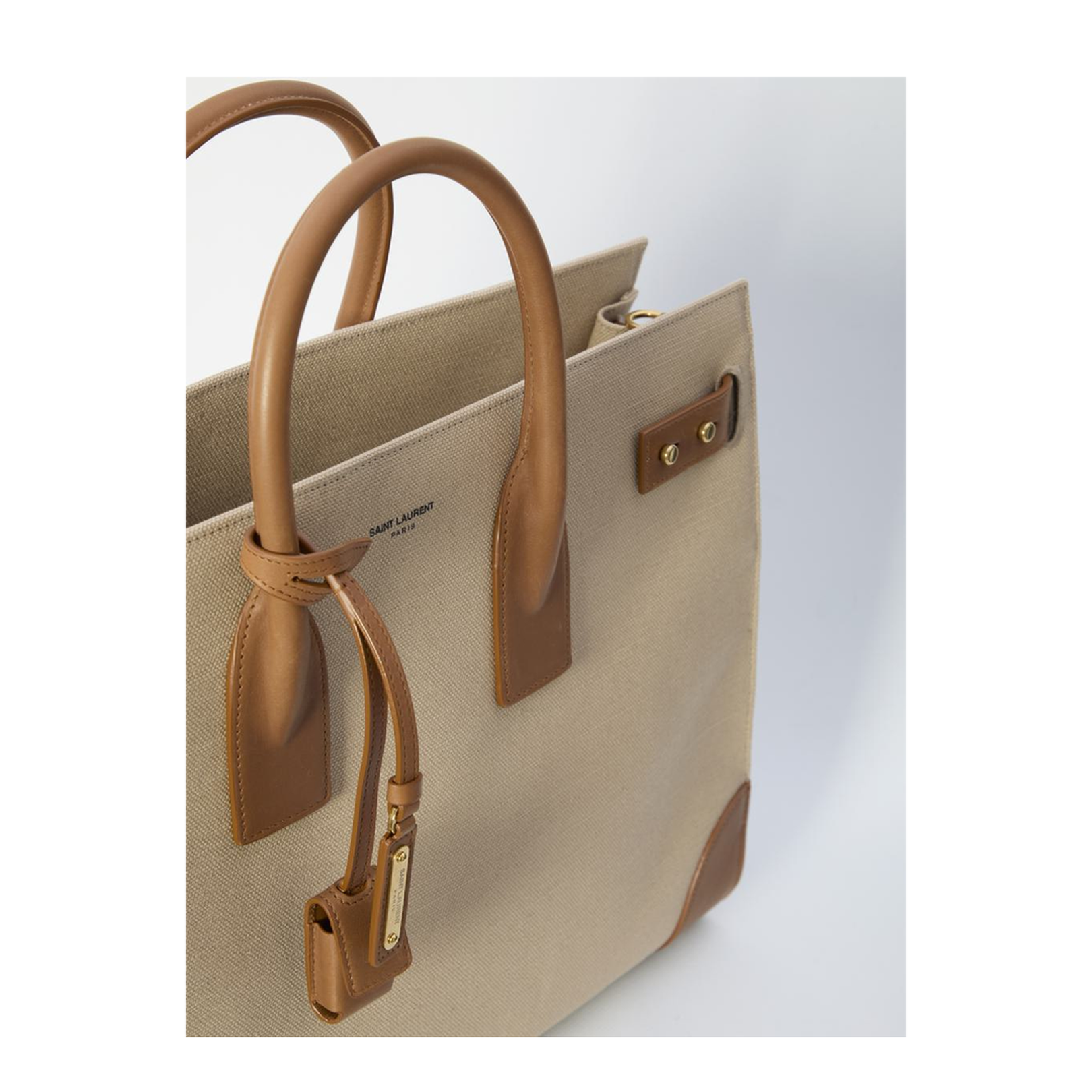 Sac De Jour Bag in Beige Canvas with Brown Calfskin Trims