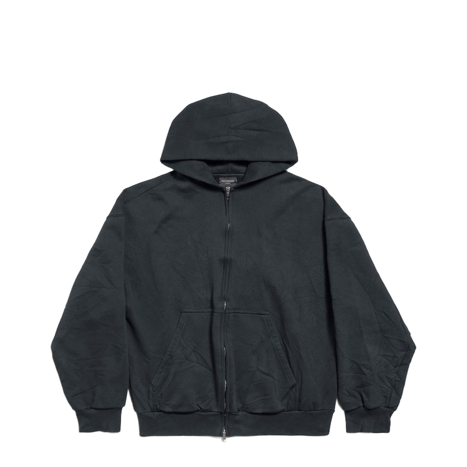 Flipped Uni Zip-Up Hoodie Regular Fit in Black Faded