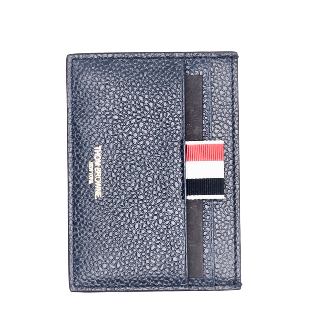 MAYFEYR - Thom Browne - Single Card Holder With Side 4 Bar Stripes In Pebble Grain Leather - UAW075A00198415