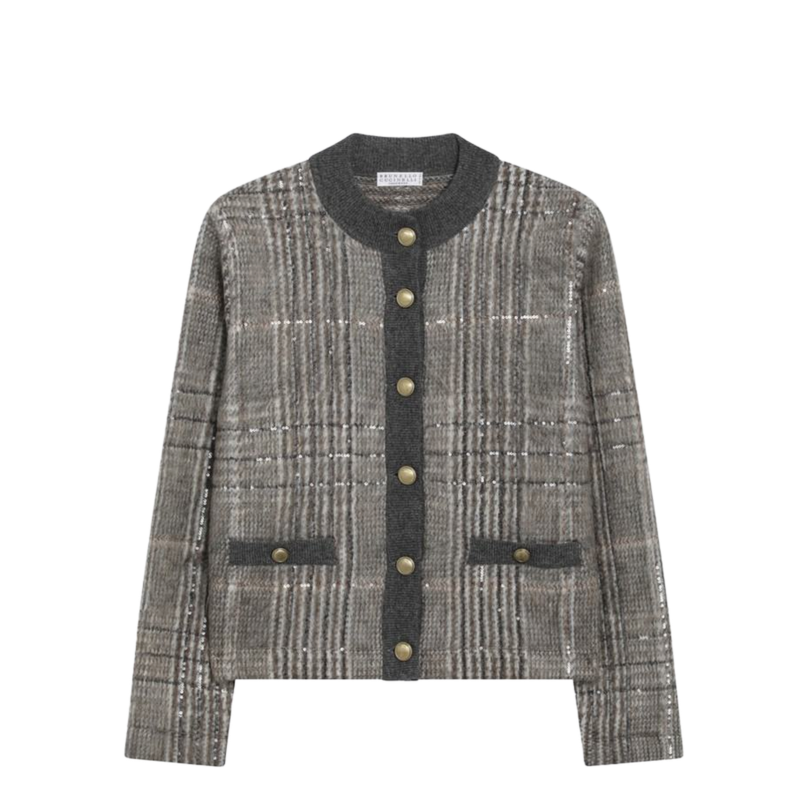 Jacquard Cardigan With Dazzling Check Embroidery