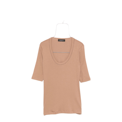 Embellished Cotton-Blend Short Sleeve Top Camel