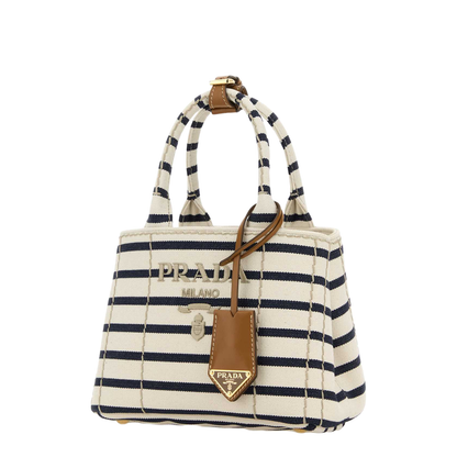 Ivory/Blue Jardinière Striped Cotton Canvas Mini-Bag
