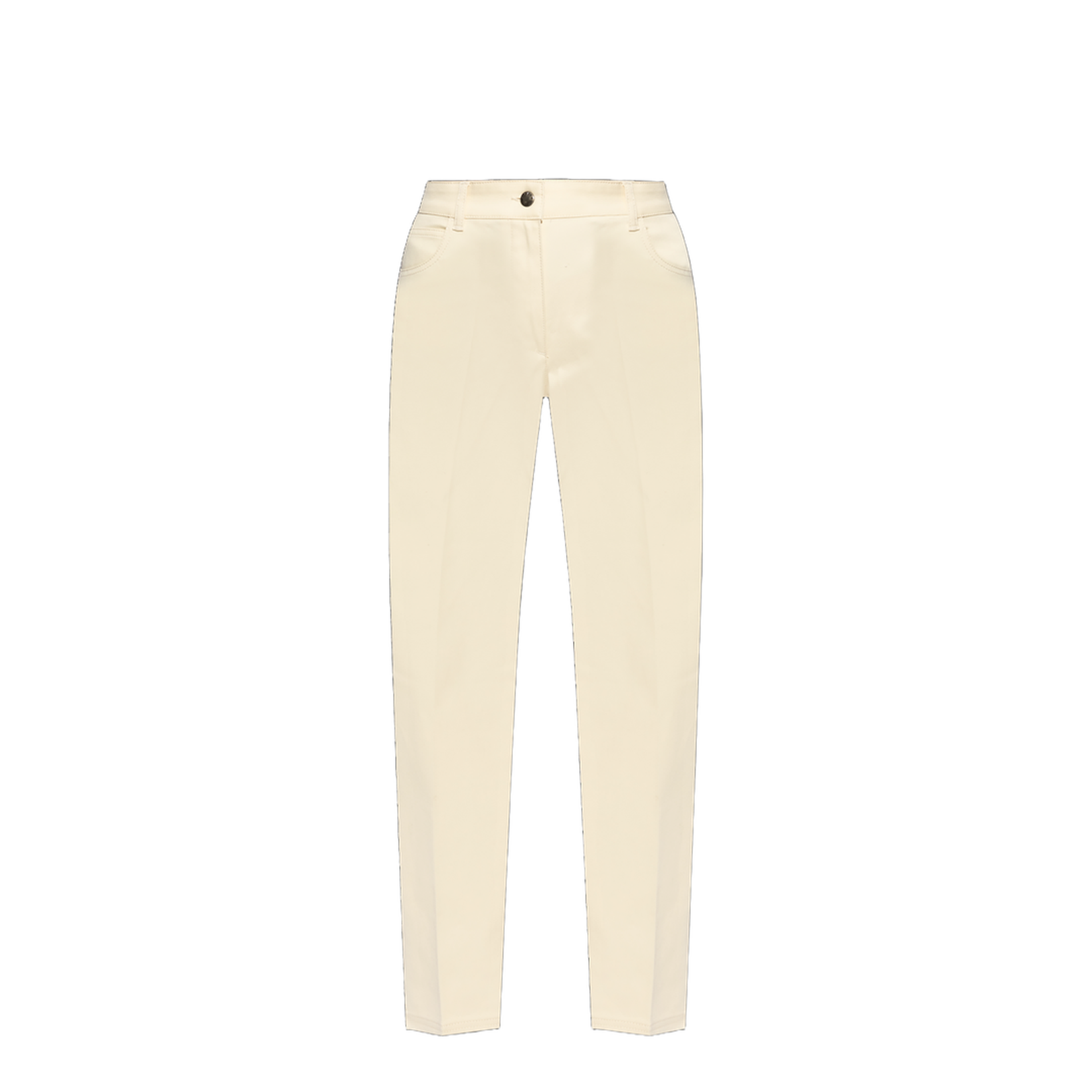 White Ivory Cotton Gabardine Straight Leg Trousers