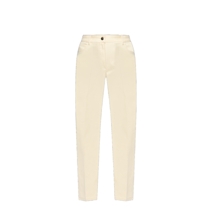 White Ivory Cotton Gabardine Straight Leg Trousers