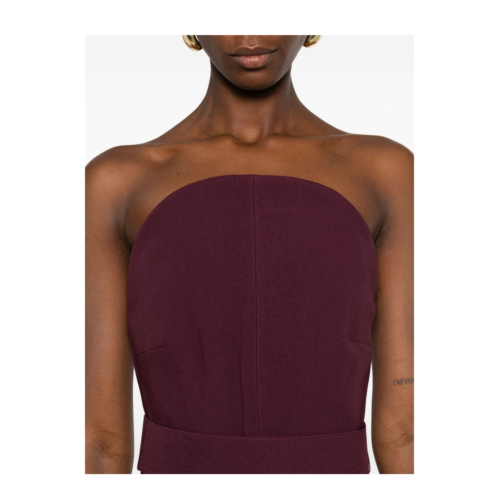 Burgundy Strapless Neckline Straight Skirt