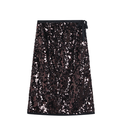 Plum-coloured sequined skirt