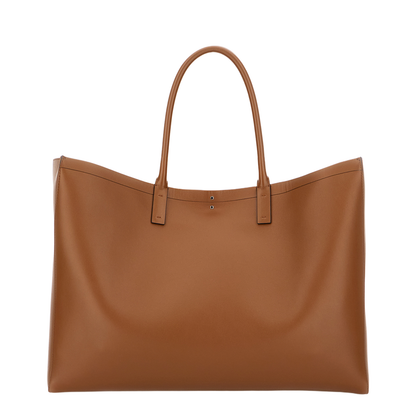 Brown Leather VLogo Shopping Bag