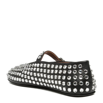 Noir Strass Lambskin Ballet Flats