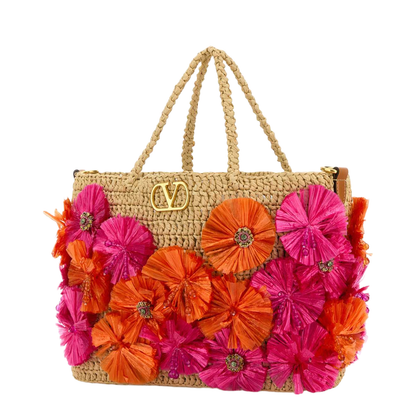 Raffia Tote Bag With Flowers And Beads