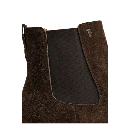 Coffee Brown Elasticated Side Panels Low Stacked Heel Round Toe