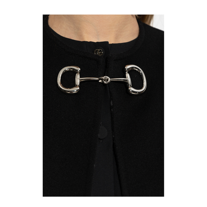 Wool and Silk Horsebit Cape in Black and Grey