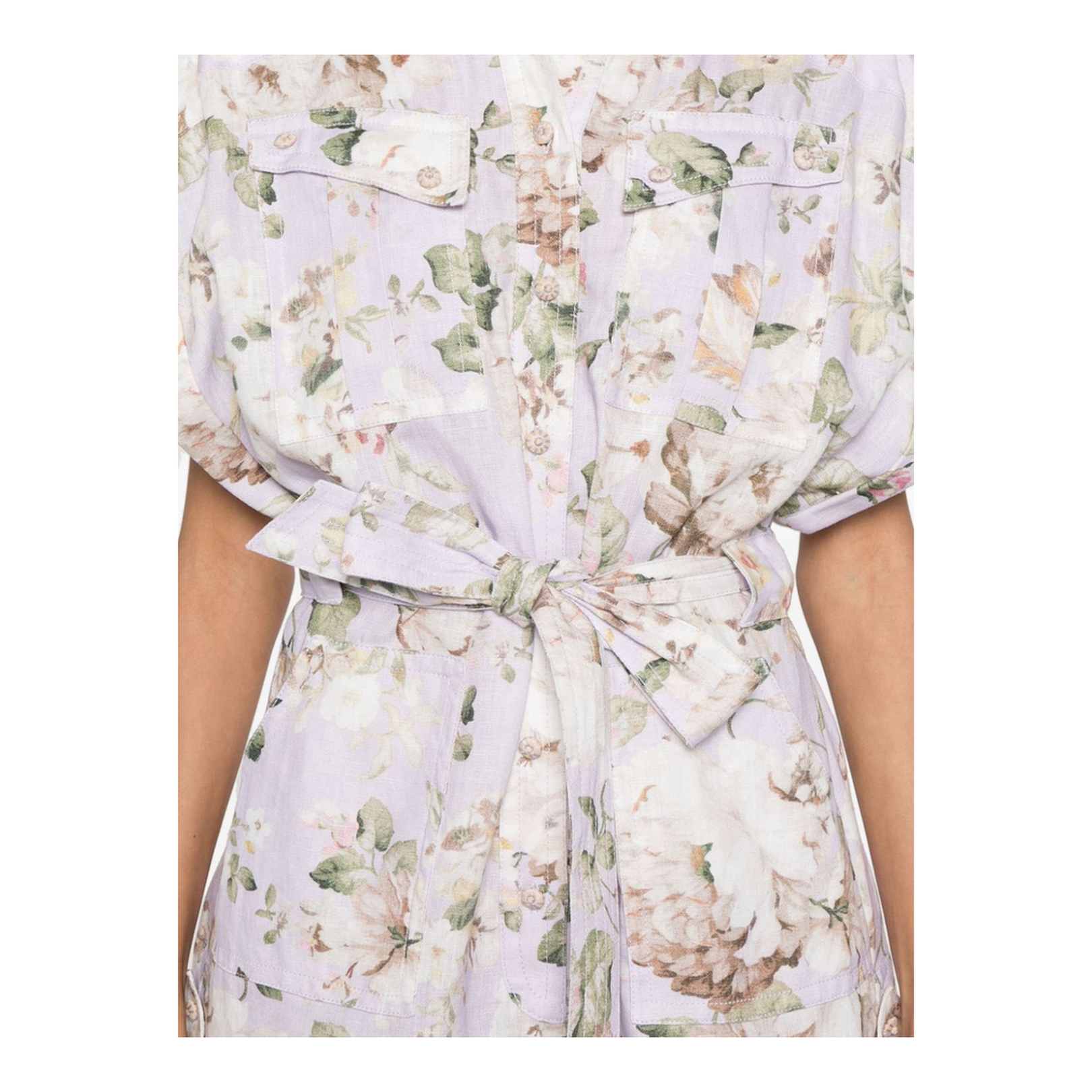 Lilac Floral Print Linen Jumpsuit