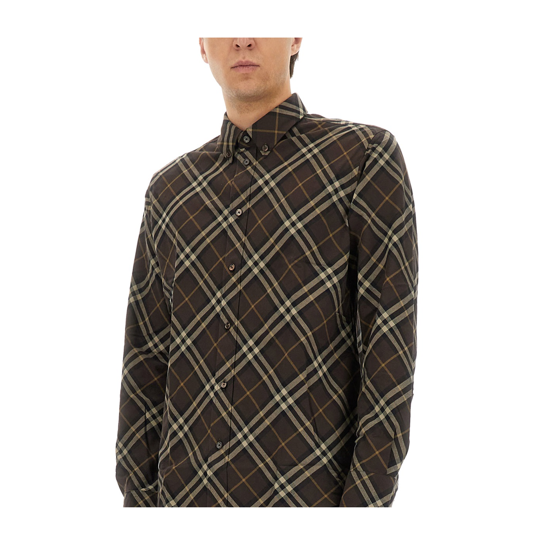 Cotton Shirt With Check Motif In Brown