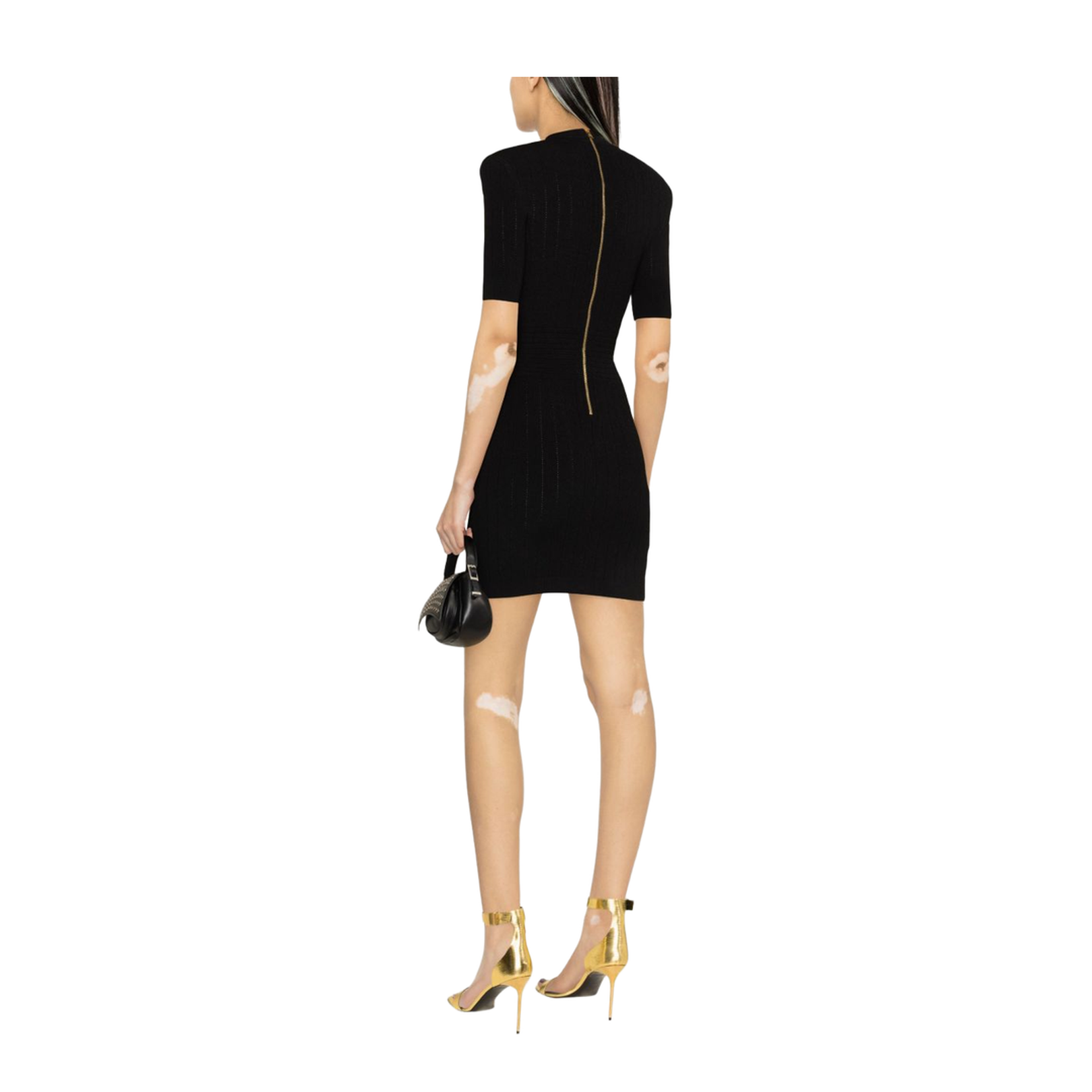 Short Knit Dress with Gold Buttons
