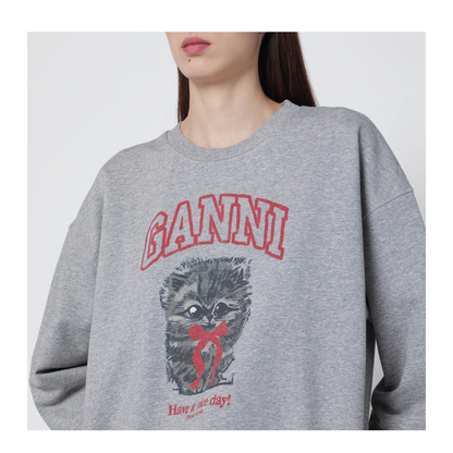Grey Kitty Sweatshirt with Logo Print