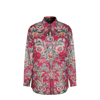 Floral Print Shirt Coat Red