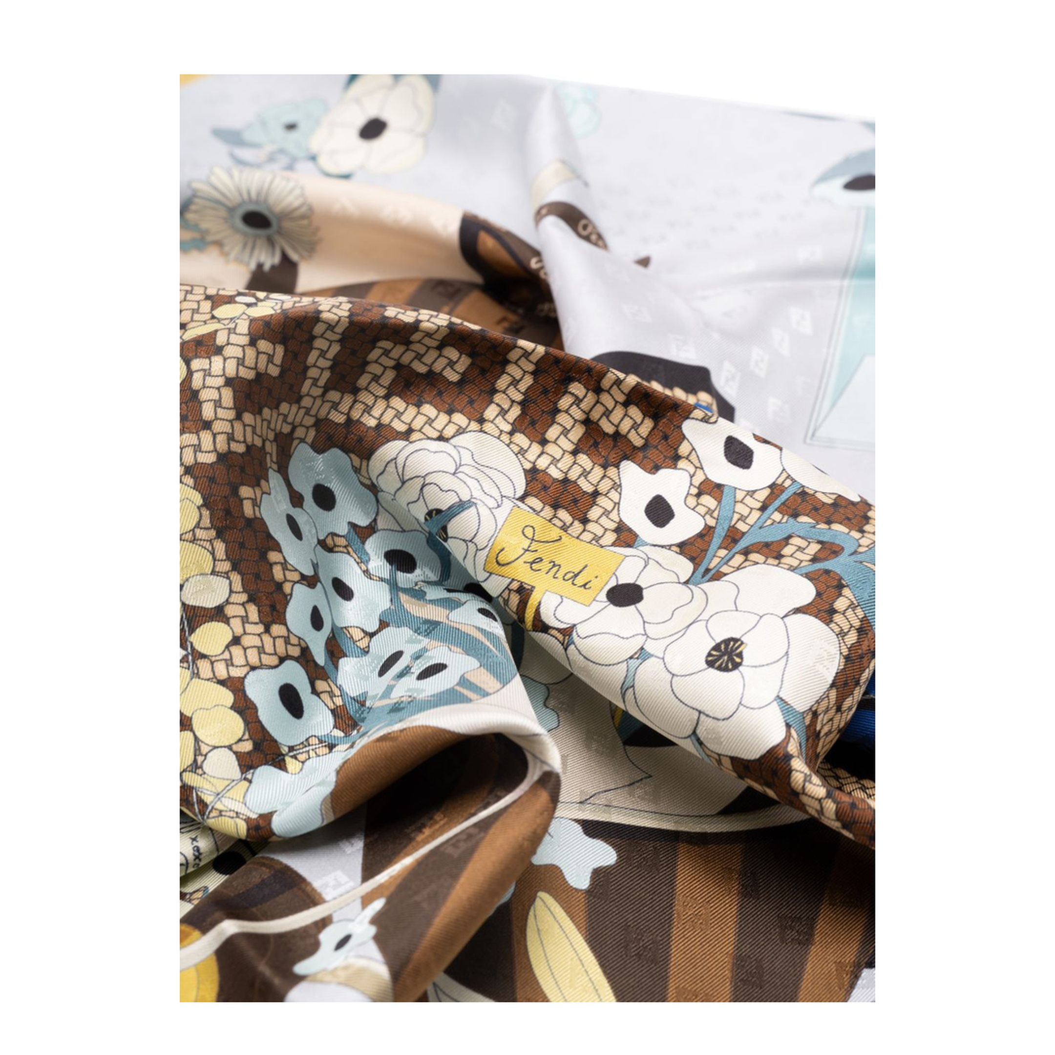 Gardening Light Blue Multicoloured Silk Foulard