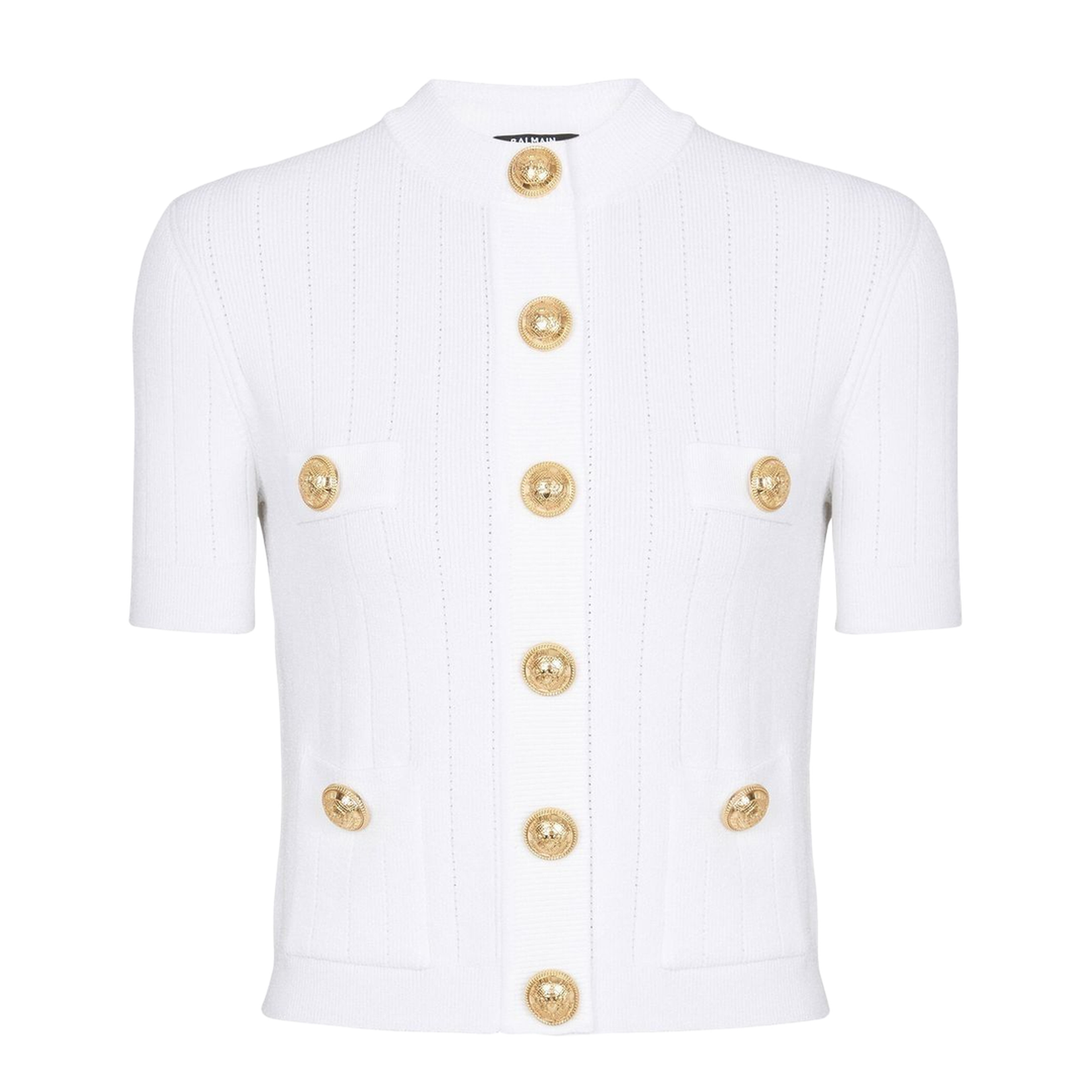 Pointelle Knit Sweater with Gold-tone Buttons