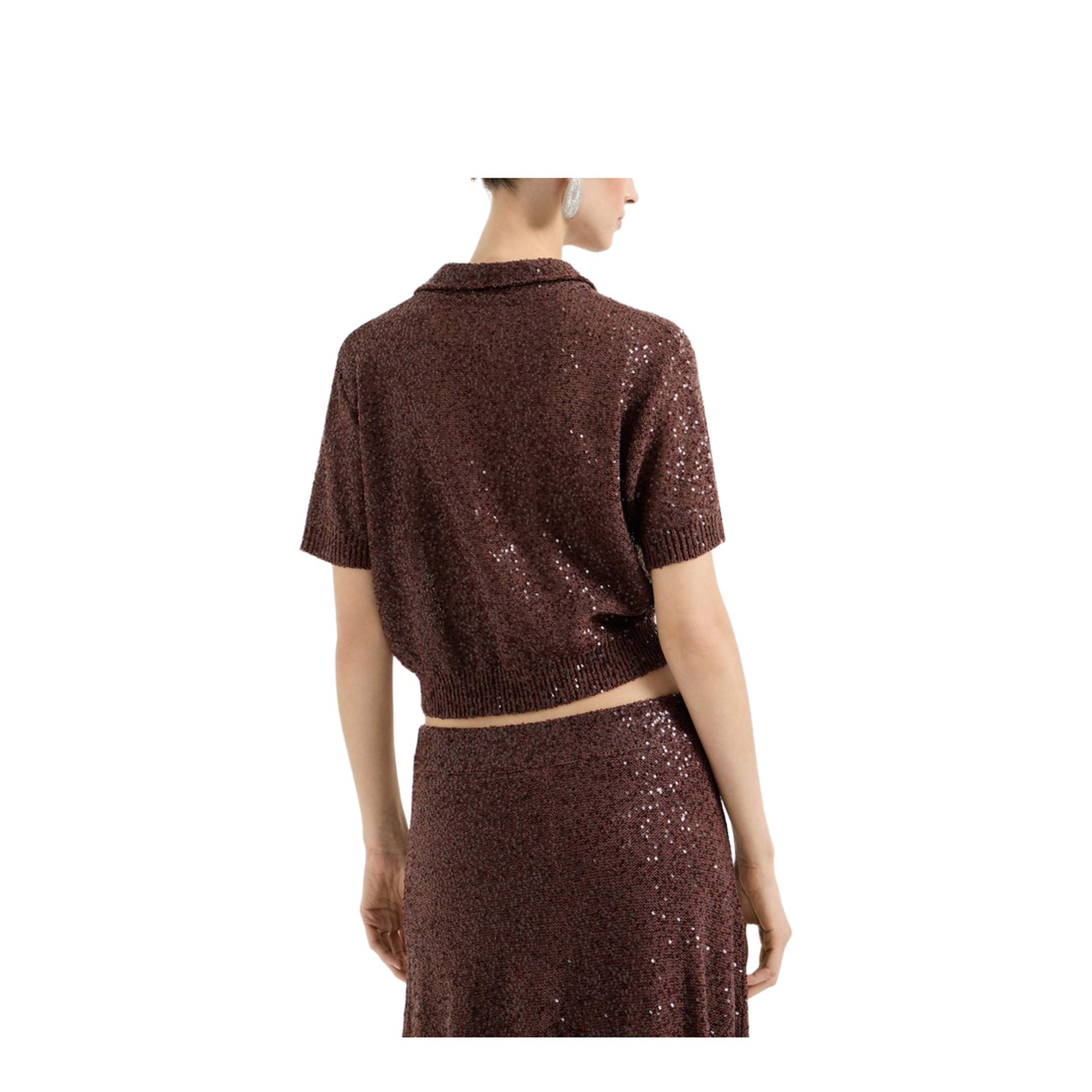 Cropped Knitted Polo Shirt Brown