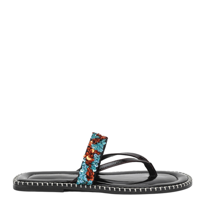 Black Thong Slip-On Sandals with Sequins