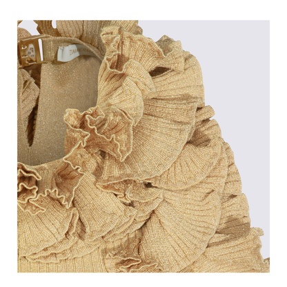 Luna Metallic Ruffle Tank Top Beige