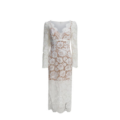 MAYFEYR - Self Portrait - Long Lace Dress - AW25202MWWHITE