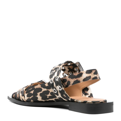 Animalier Brown/Black Satin Weave Leopard Print Slingback Strap Block Heel