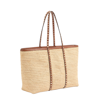 MAYFEYR - Valentino - Raffia Shopping Medium Rockstud Bag - 8W2B0R04UEN43S