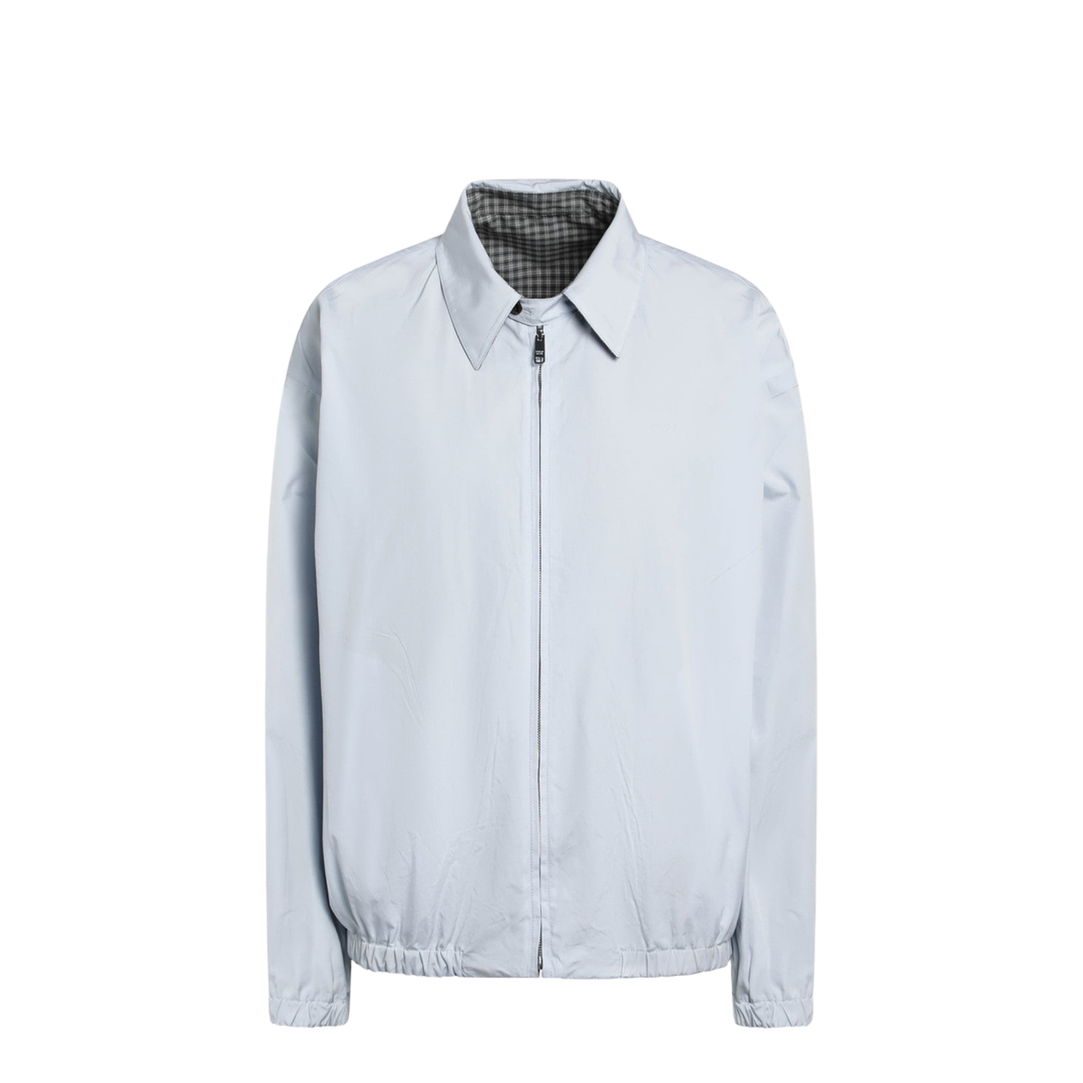 Reversible Light Blue Jacket with Check Pattern