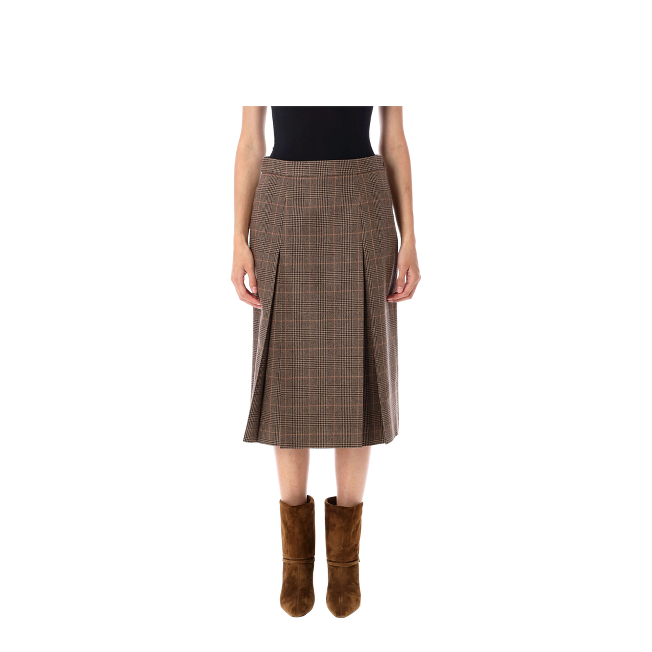 Midi Skirt in Prince of Wales Wool and Cashmere