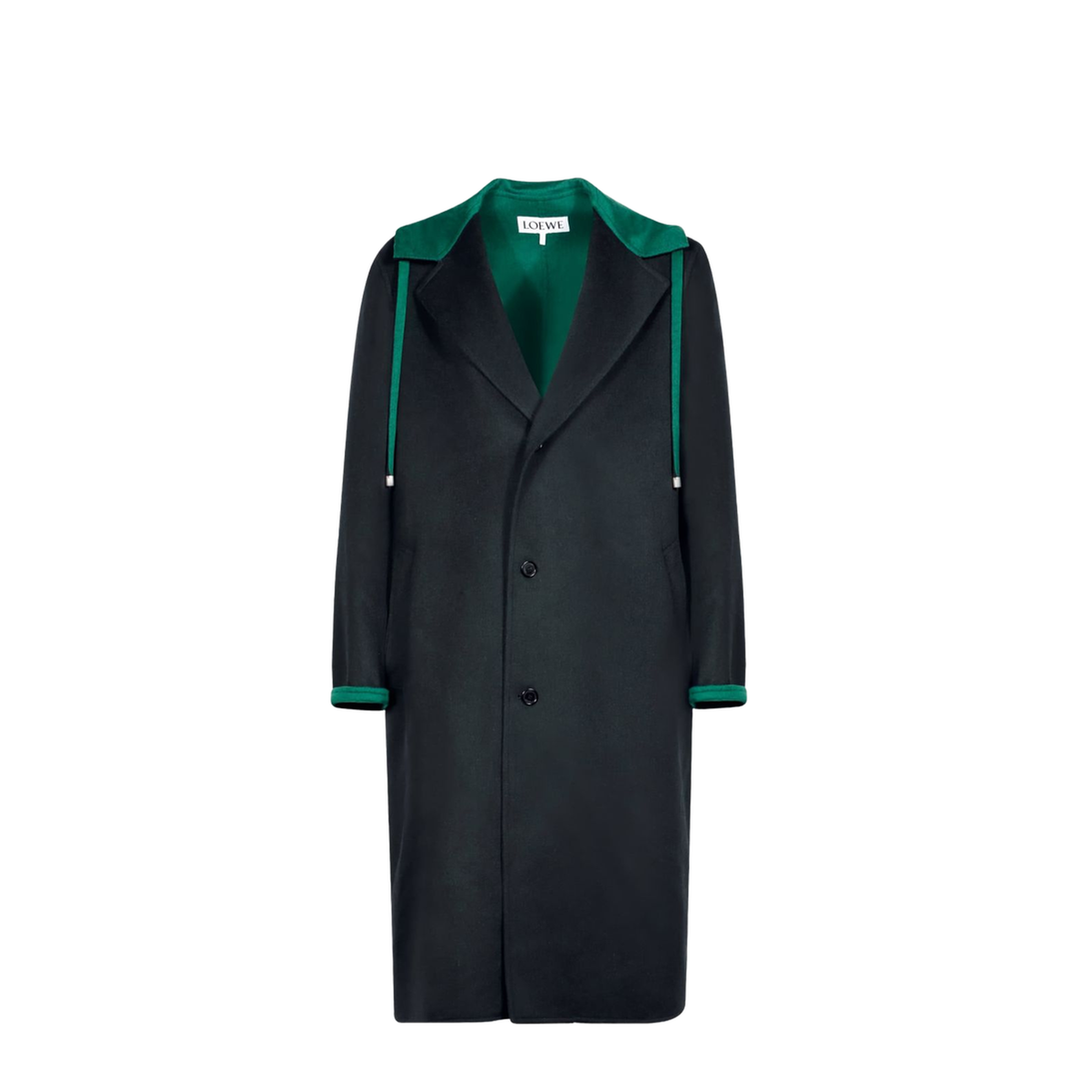 Black Wool And Cashmere Blend Hooded Coat