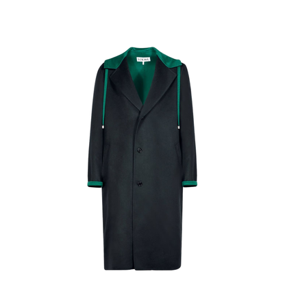 Black Wool And Cashmere Blend Hooded Coat