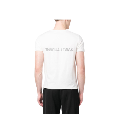 White T-Shirt with Black Logo Pattern